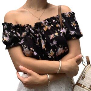 Don't Ask Why black floral top one size